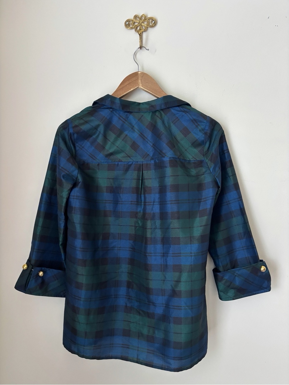 Tuckernuck Blackwatch Plaid French Cuff Celine Top XS - Picture 4 of 8
